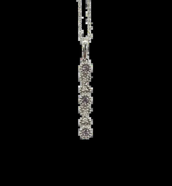 10k White Gold Alexandrite & Diamond Milgrain Bar Pendant Necklace – 18″