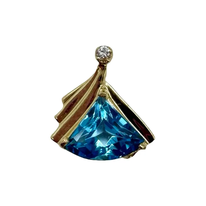 10K Yellow Gold Blue Topaz with Diamond Accent Pendant