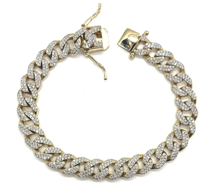 10mm Curb Link Bracelet- 10k Yellow Gold- 6ctw Diamonds