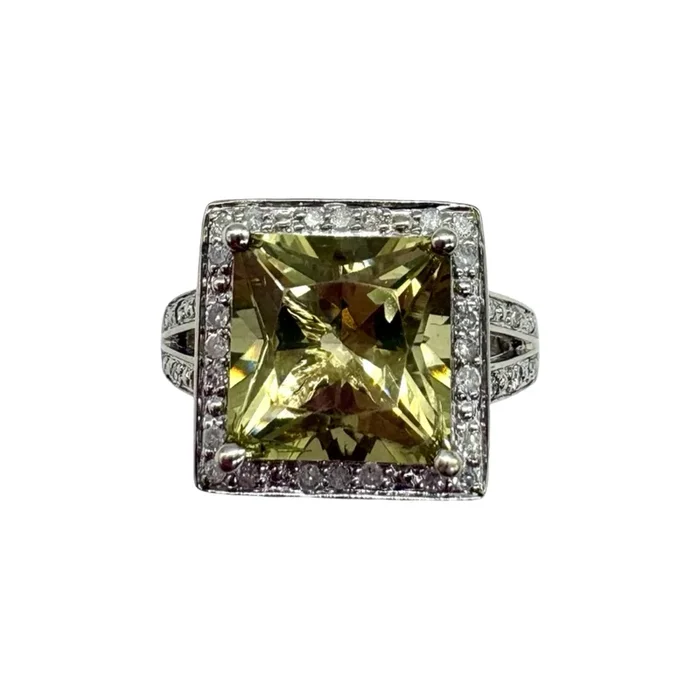 14K White Gold 1/3CTW Diamond Peridot Split Ring
