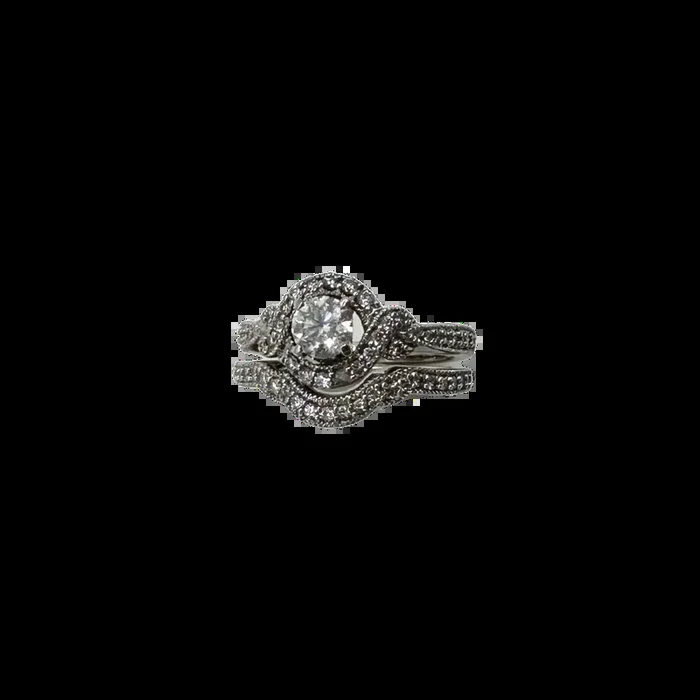 14k White Gold 1 ctw Diamond Halo Wedding Set – Size 5.5