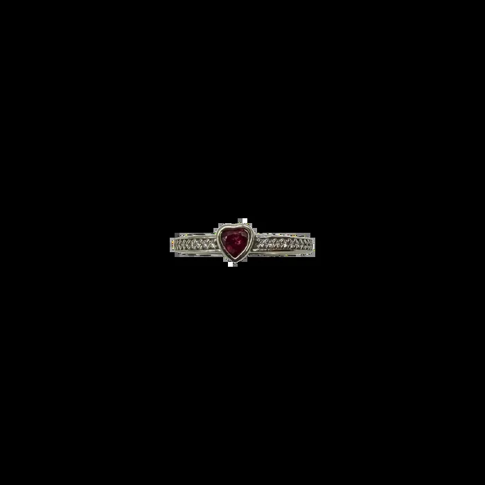 14k White Gold Bezel-Set Ruby Heart Ring w/ Diamond Accent