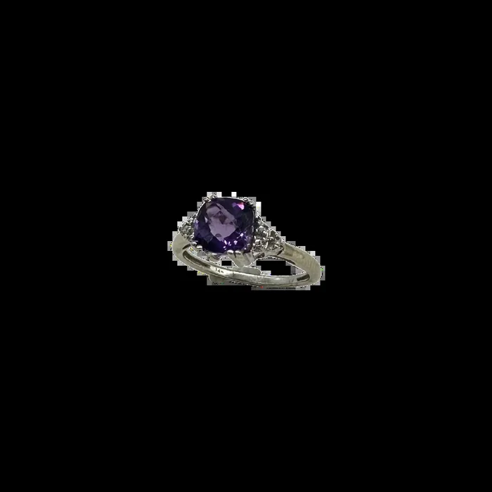 14K White Gold Cushion-Cut Amethyst Cathedral Ring