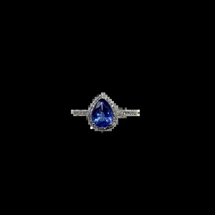 14k White Gold Pear Tanzanite & Diamond Halo Ring