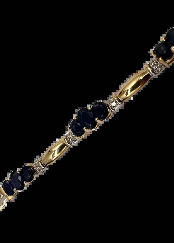 14k Yellow & White Gold 1/3 ctw Diamond & Triple Oval Sapphire Bracelet