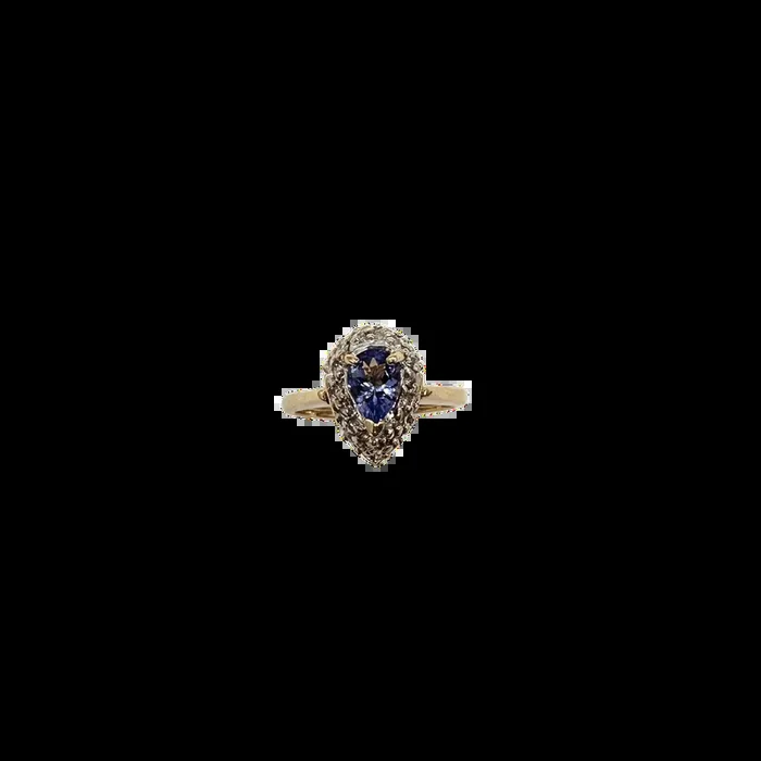 14k Yellow and White Gold 1/4 CTW Diamond and Pear Tanzanite Pavé Ring