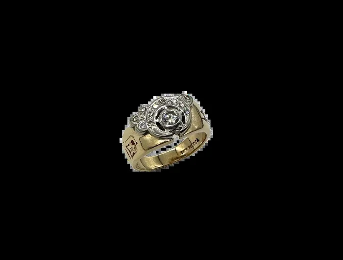 14k Yellow and White Gold 3/4 ctw Bezel Set Diamond Shriners Ring