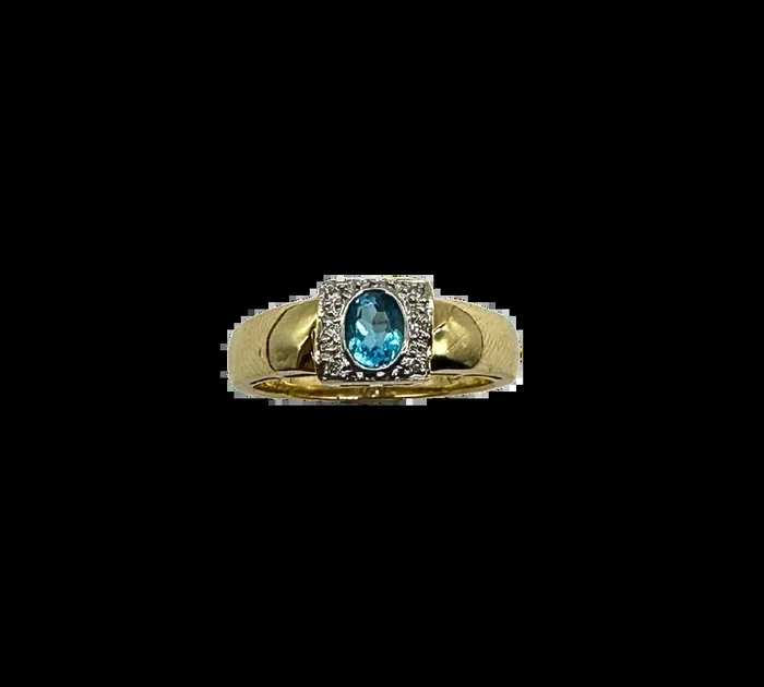 14k Yellow and White Gold Blue Topaz and Diamond Accent Ring