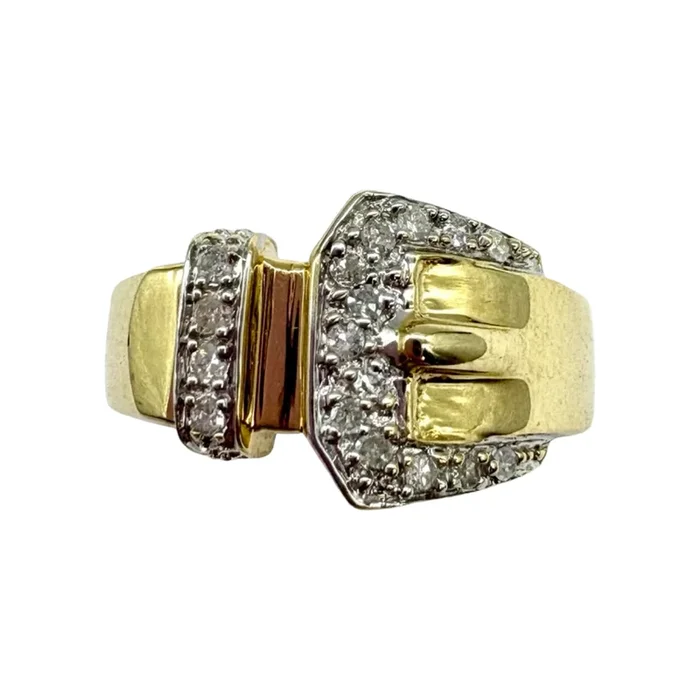 14K Yellow Gold 1/4CTW Diamond Buckle Ring