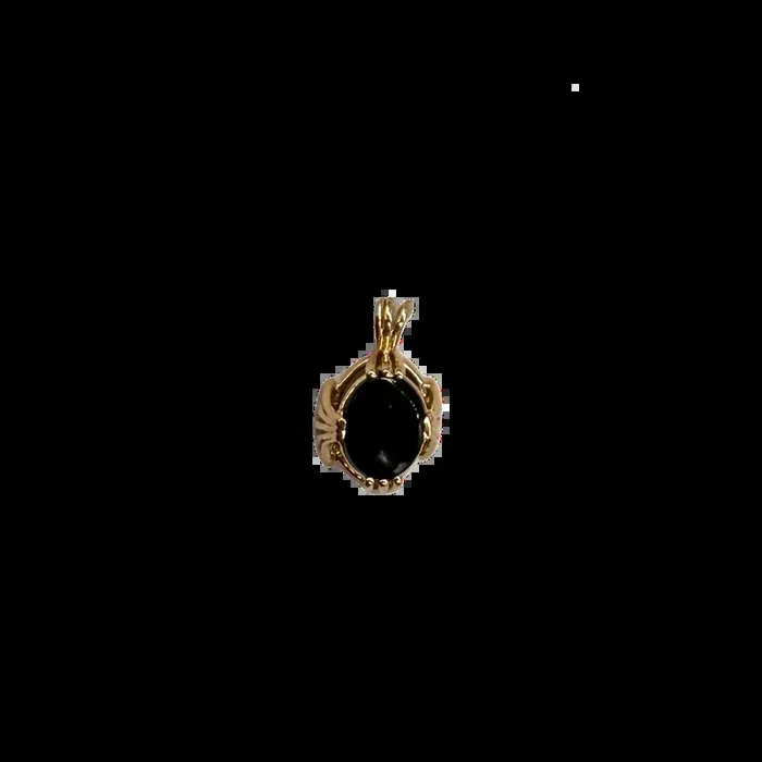 14K Yellow Gold Art Deco Oval Black Onyx Pendant