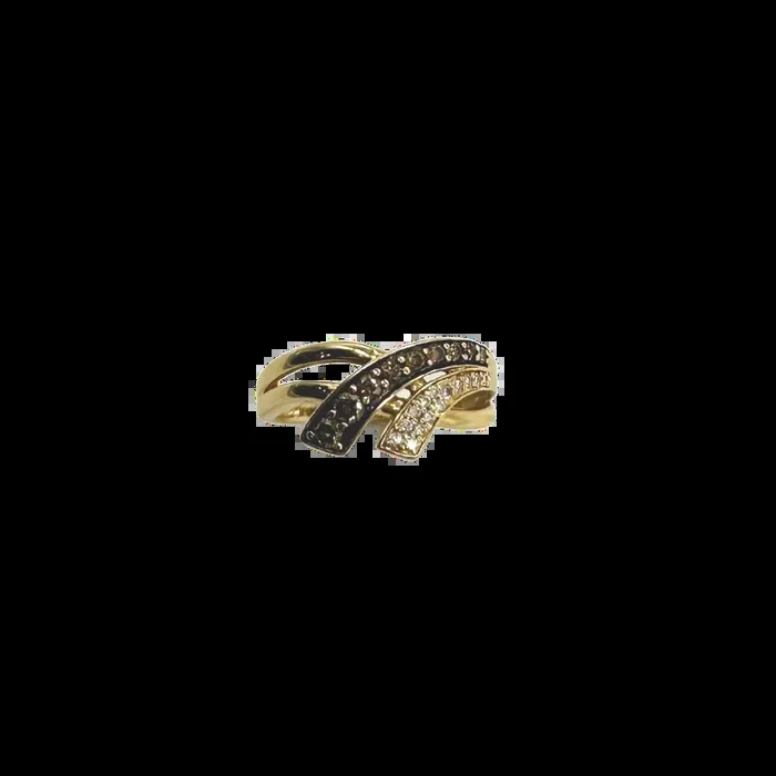 14k Yellow Gold Champagne and White Diamond Crossover Ring