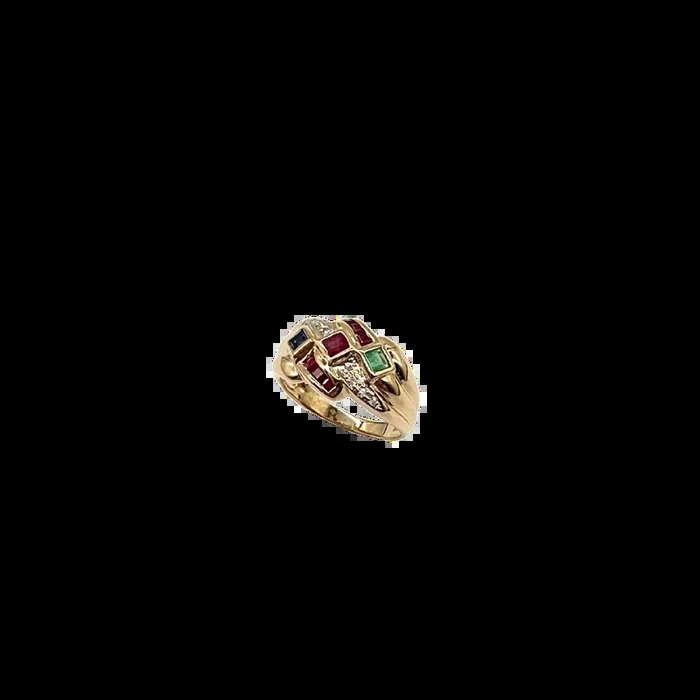 14k Yellow Gold Emerald, Ruby & Sapphire Ring
