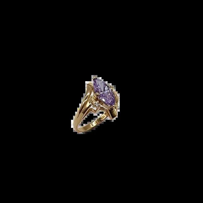 14K Yellow Gold Marquise Purple Ice & Diamond Accent Bypass Ring