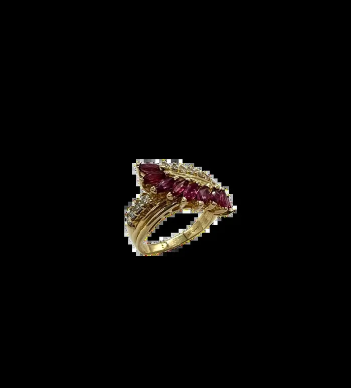 14k Yellow Gold Marquise Ruby & Diamond Bypass Ring