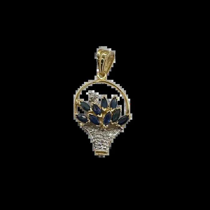 14K Yellow Gold Sapphire & Diamond Accent Flower Basket Pendant