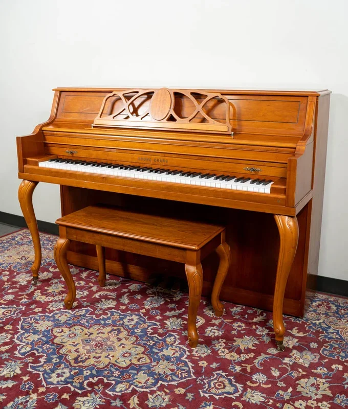 1989 Young Chang 42″ F-108 Upright Piano | Satin Oak | SN: 1413513 | Used