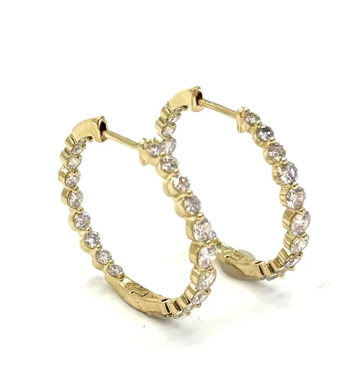 2CTW Lab-Grown Diamond In/Out Hoop Earrings| 14k Yellow Gold