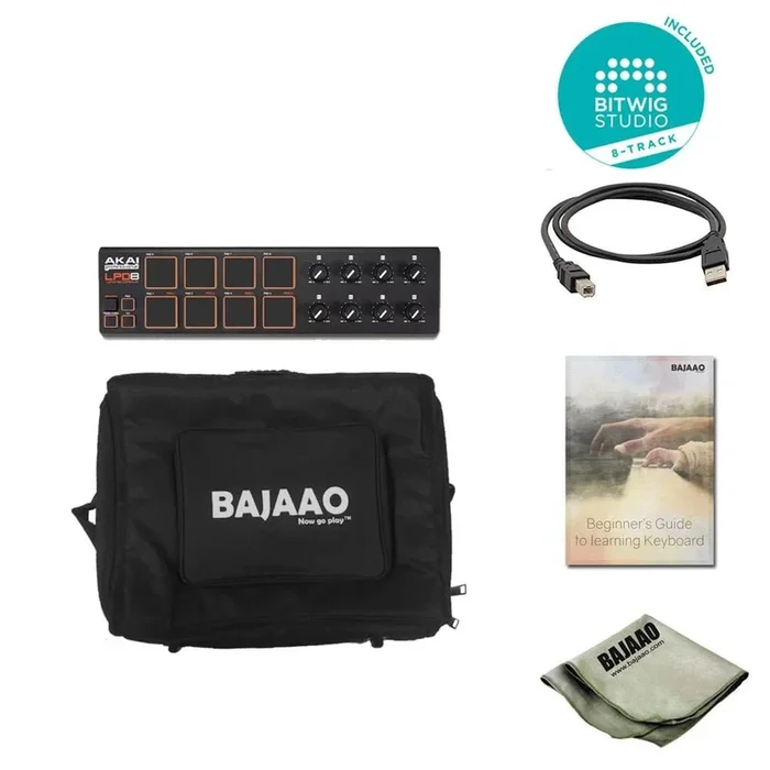 Akai LPD8 Laptop Pad MIDI Controller With Btwig Software, Polishing Cloth, Gigbag & Ebook