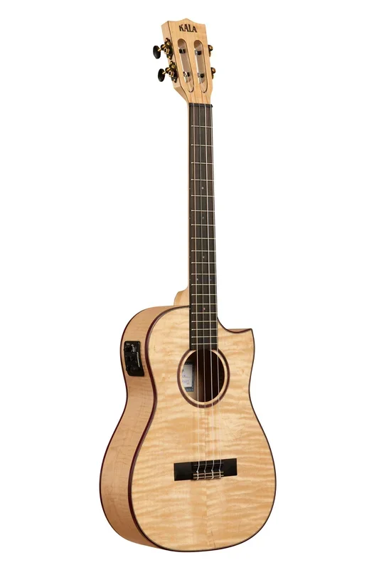 All Solid Flame Maple Cutaway Baritone Ukulele w/ EQ & Bag