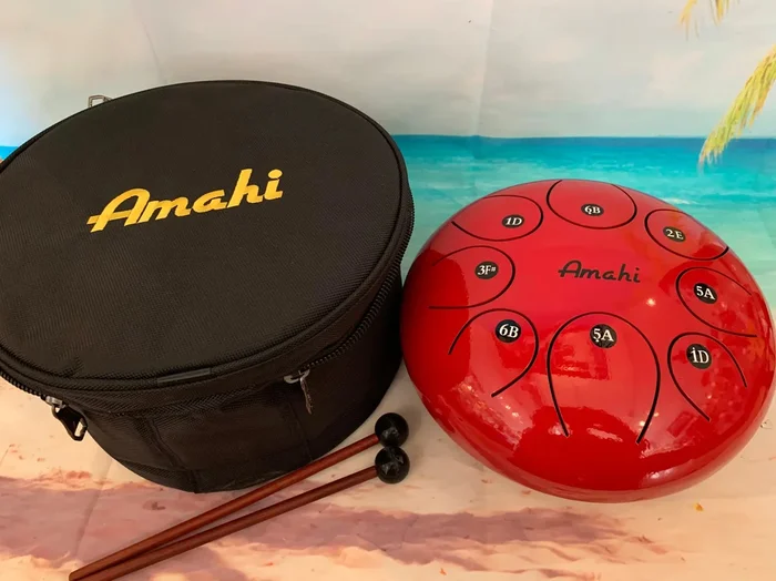Amahi 10″ Red Steel Tongue Drum w/Bag and Mallets