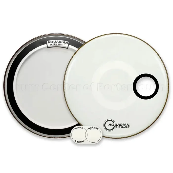 Aquarian Super Kick I Clear/Regulator White Bass Drumhead Pack 24″