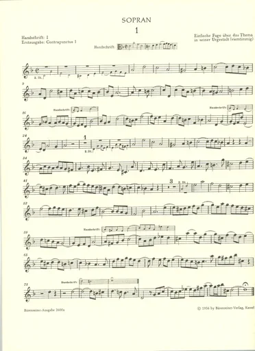 Bach, J.S.: The Art of the Fugue (Die Kunst der Fuge) set of parts (string quartet) Barenreiter
