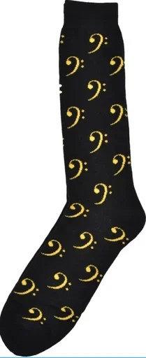 Bass clef socks – black with yellow clefs (adult size 10-13)