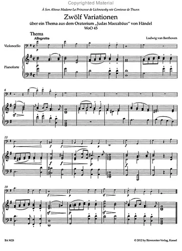 Beethoven (Del Mar): Variations for Cello & Piano, WoO45, Op.66, WoO46 – URTEXT (cello & piano) Barenreiter
