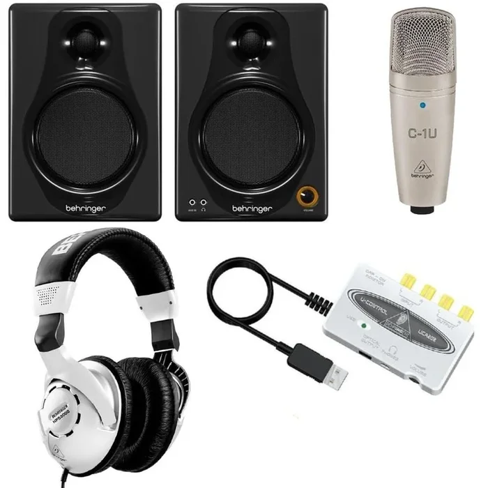 Behringer Bundle 2.0 C-1U USB Microphone UCA202, USB-Audio Interface, Media 40USB Monitor Speakers With HPS3000 Studio Headphones