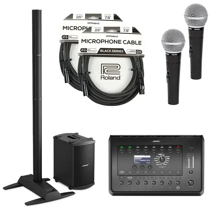 Bose L1 Model 1S B2 Bass Package PA System w/T8S ToneMatch Mixer, 2 SM58S Mics and XLR Cable Bundle
