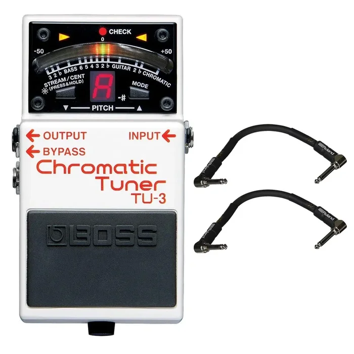 Boss TU-3 Chromatic Tuner Bundle w/ 2 Roland Black Series 6 inch Patch Cables