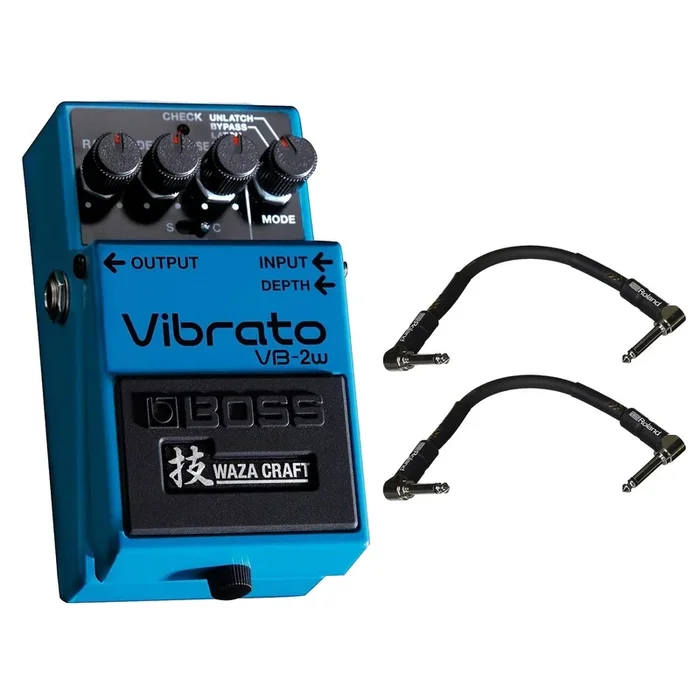 Boss VB-2 Vibrato Waza Craft Bundle w/ 2 Roland Black Series 6 inch Patch Cables