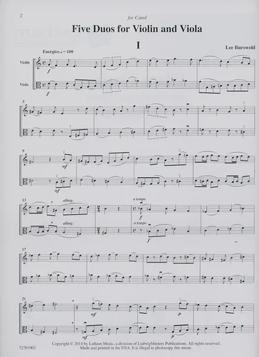 Burswold, Lee: Five Duos for Violin and Viola, score & parts