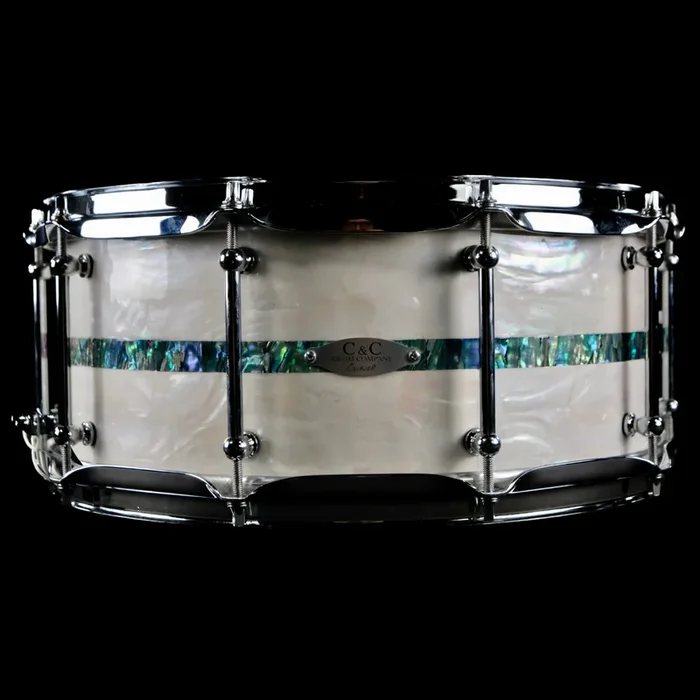 C&C Drum Co Gladstone Maple Snare Drum – White Donkey Ear Abalone with Black Pua Inlay