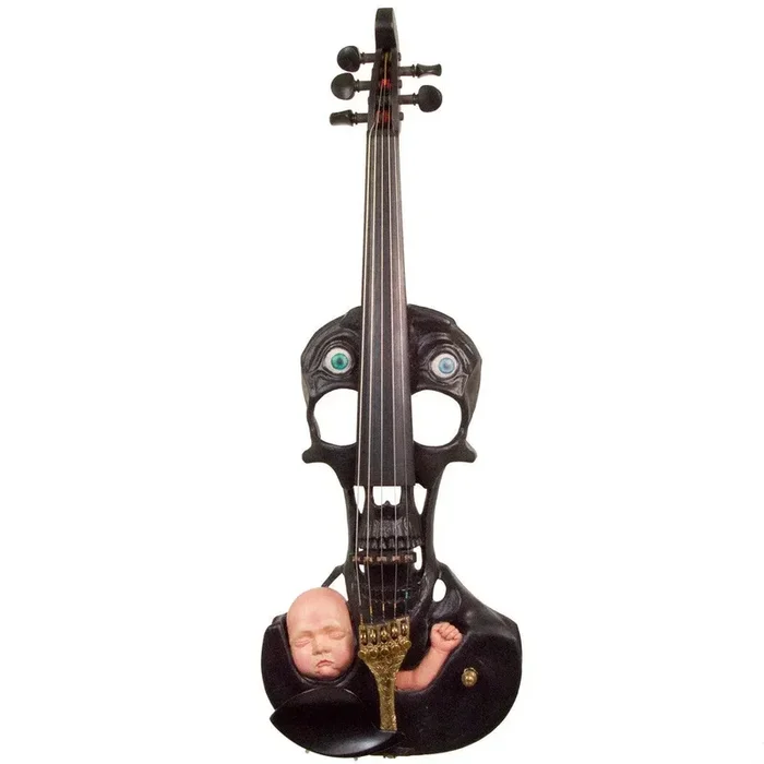 Calavera Stratton tallada a mano, 5 cuerdas, cabeza de bebé de plástico