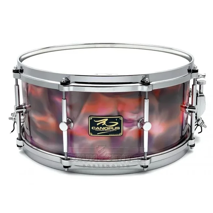 Canopus One of a Kind 10 Ply Maple Snare Drum 14×6.5 Creative Red Abalone Wrap