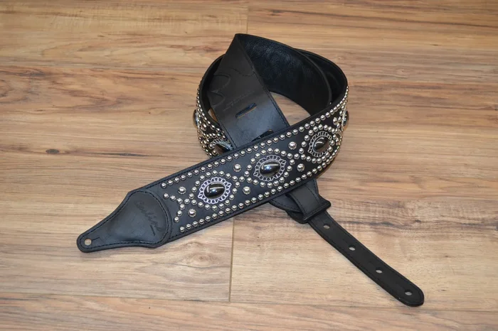 Carlino Black Hematite Leather Guitar Strap