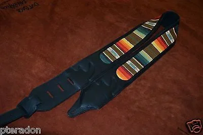 Carlino Custom Santa Fe Leather/Suede Cartouche Guitar Strap, Atzec Rio Grande
