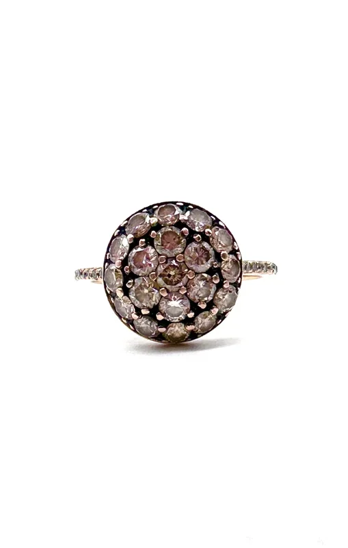 Champagne Diamond Halo Cluster Ring