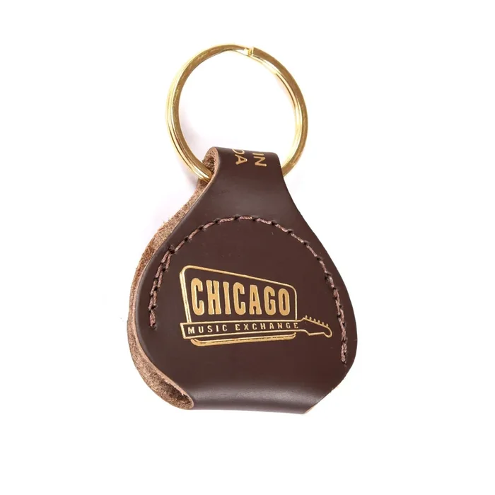 Chicago Music Exchange Leather Pick Holder Keychain Dark Brown w/Gold Foil