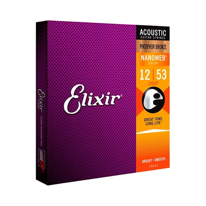 Cuerdas de guitarra acústica Elixir Phosphor Bronze con recubrimiento NANOWEB, Ligera (.012-.053)