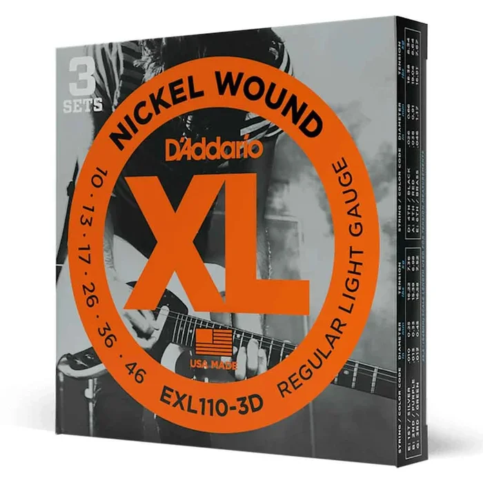D’Addario 10-46 3 Pack EXL110 3D Nickel Wound Regular Light Electric Guitar Strings