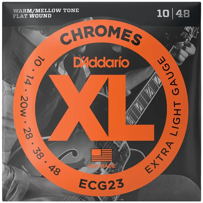 D’Addario – Chromes – Flat Wound – Electric Guitar Strings – ECG23 – Extra Light – 10-48 Gauge (1 Pack)