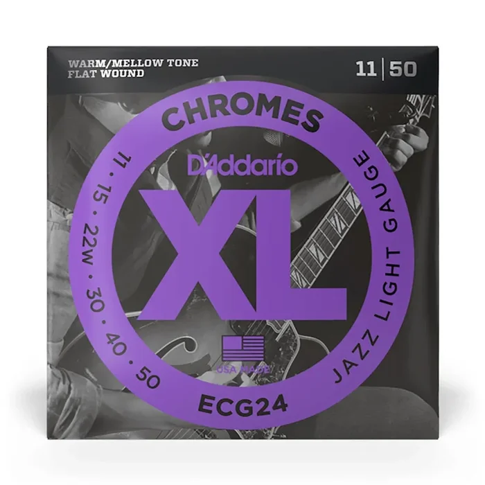 D’Addario – ECG24 – Chrome Jazz Light 11-50 Flat Wound – Electric Guitar Strings