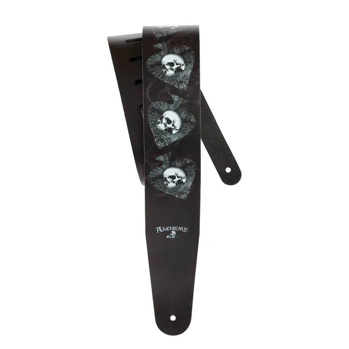 D’Addario Alchemy Leather Guitar Strap, Skulls in Spades