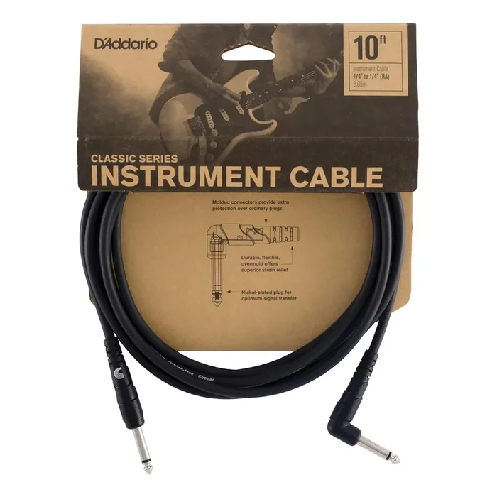 D’Addario Classic Series 1/4″ Right Angle Instrument Cable 10′
