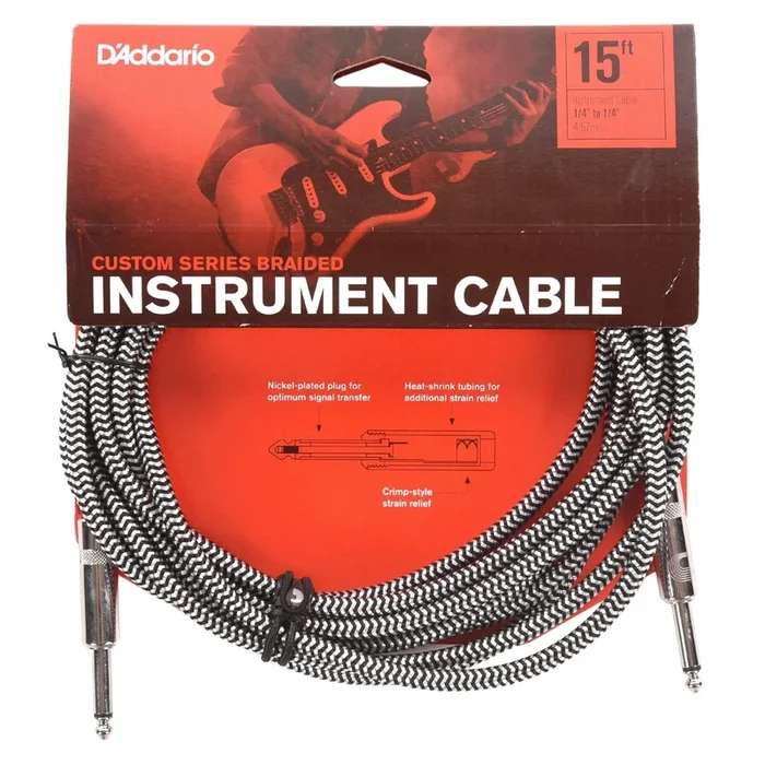 D’Addario Custom Series Braided Instrument Cable Grey 15′