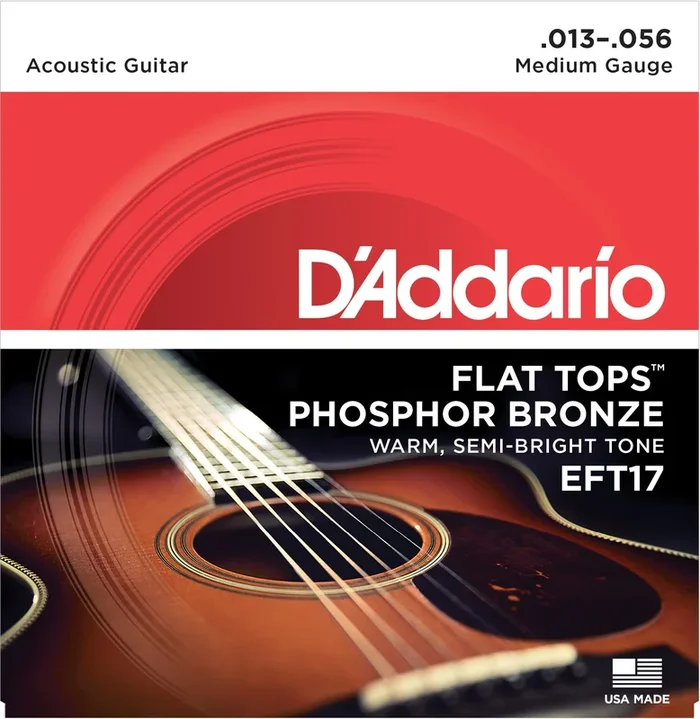 D’Addario EFT17 Flat Tops Phosphor Bronze Acoustic Guitar Strings, 13-56