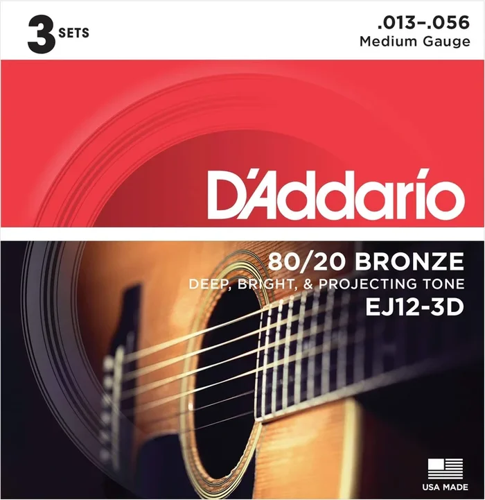 D’Addario EJ12-3D Acoustic Strings 80/20 Bronze 13-56 Medium 3-Pack