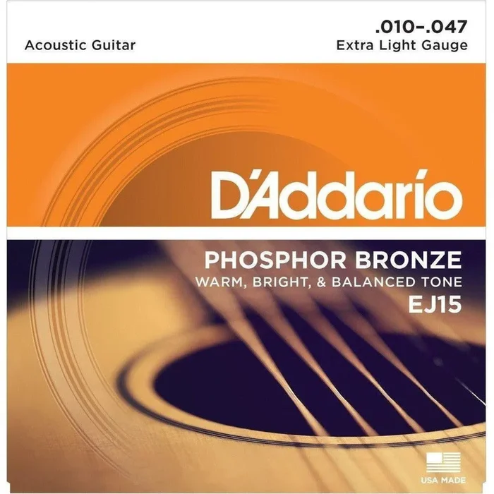 D’Addario EJ15 Phosphor Bronze Acoustic Guitar Strings, Extra Light, 10-47